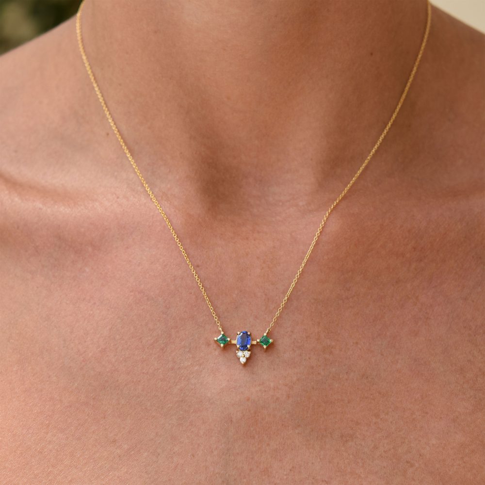 cyanea necklace gold white diamonds emeralds sapphires