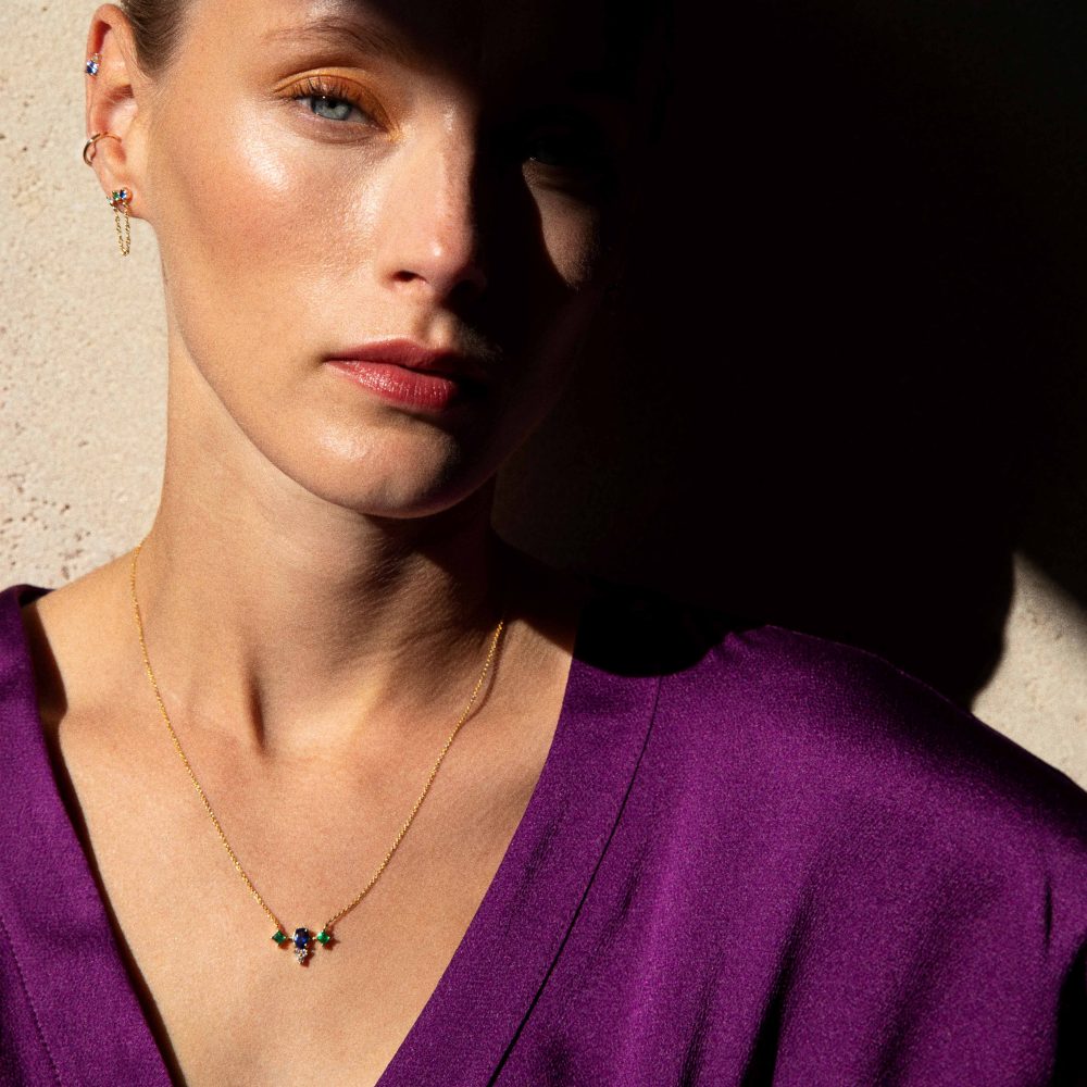 cyanea necklace gold white diamonds emeralds sapphires