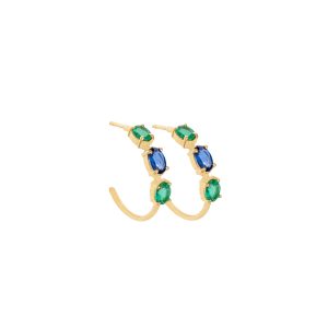 Carolina Hoops with emeralds and sapphires gold alveare jewelry