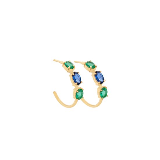 Carolina Hoops with emeralds and sapphires gold alveare jewelry