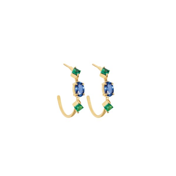 Clementine Hoops with emeralds and sapphires gold alveare jewelry