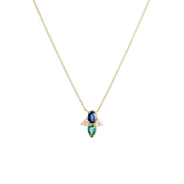 Abeille necklace gold white diamonds emeralds sapphires