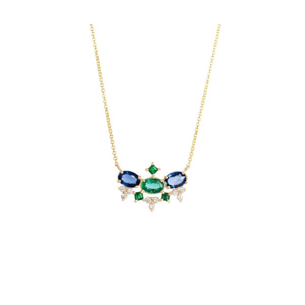 Regina necklace gold white diamonds emeralds sapphires alveare jewlery