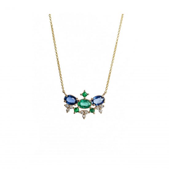 regina necklace gold white diamonds emeralds sapphires