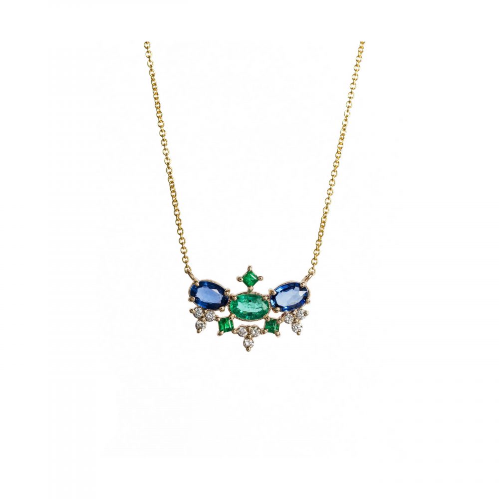 regina necklace gold white diamonds emeralds sapphires