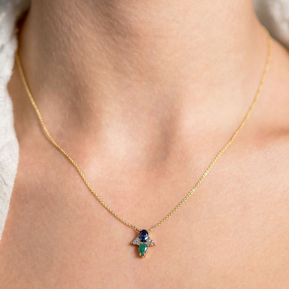 Abeille Necklace gold white diamonds sapphires emeralds