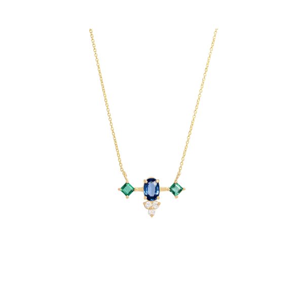 Cyanea necklace gold white diamonds emeralds sapphires alveare jewlery