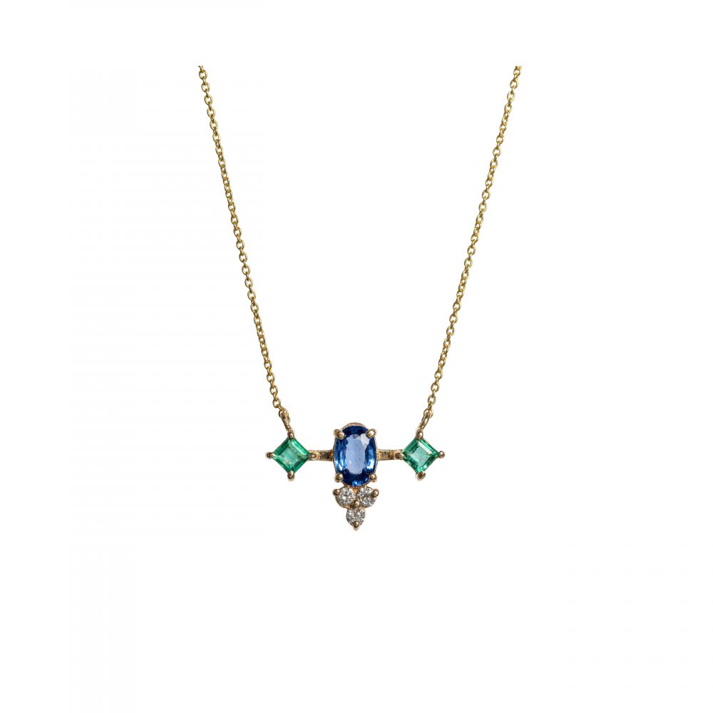 cyanea necklace gold white diamonds emeralds sapphires