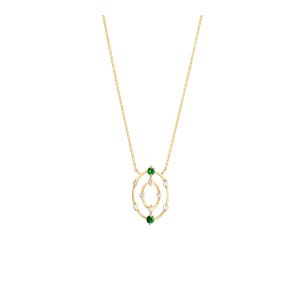 Aurora necklace gold white diamonds emeralds alveare jewlery