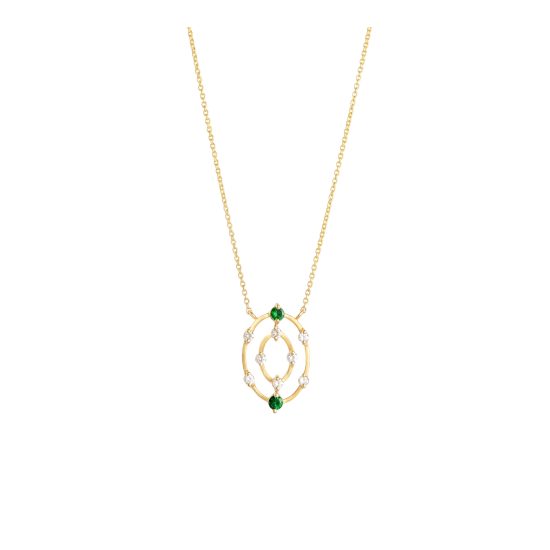 Aurora necklace gold white diamonds emeralds alveare jewlery