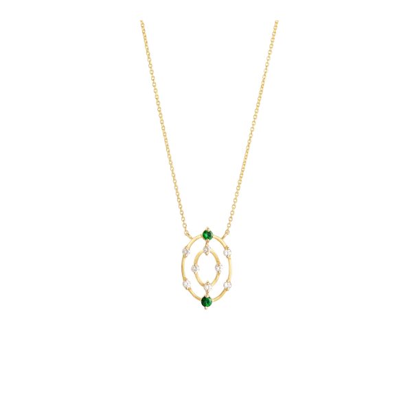 Aurora necklace gold white diamonds emeralds alveare jewlery