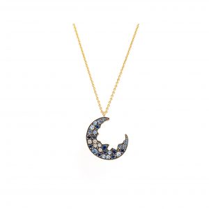 broken moon necklace sapphires white diamonds gold