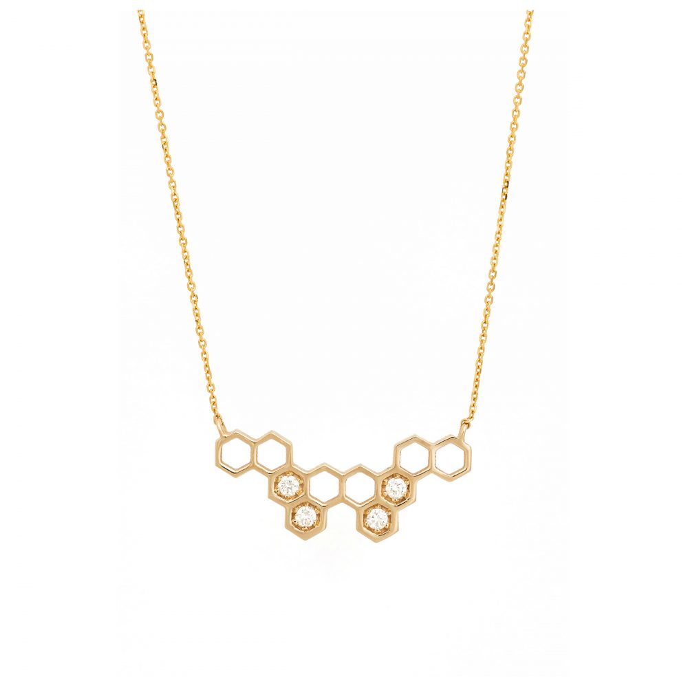 honeycombs necklace white diamonds gold