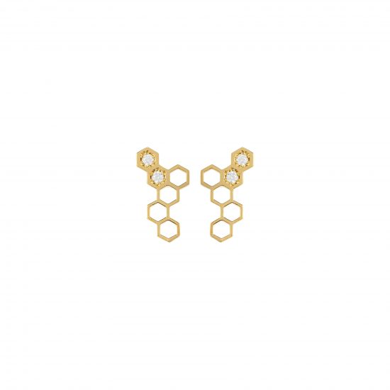 honeycombs earrings white diamonds gold