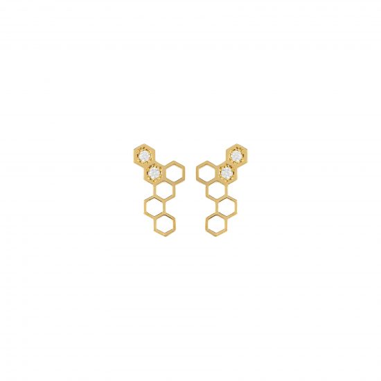 honeycombs earrings white diamonds gold