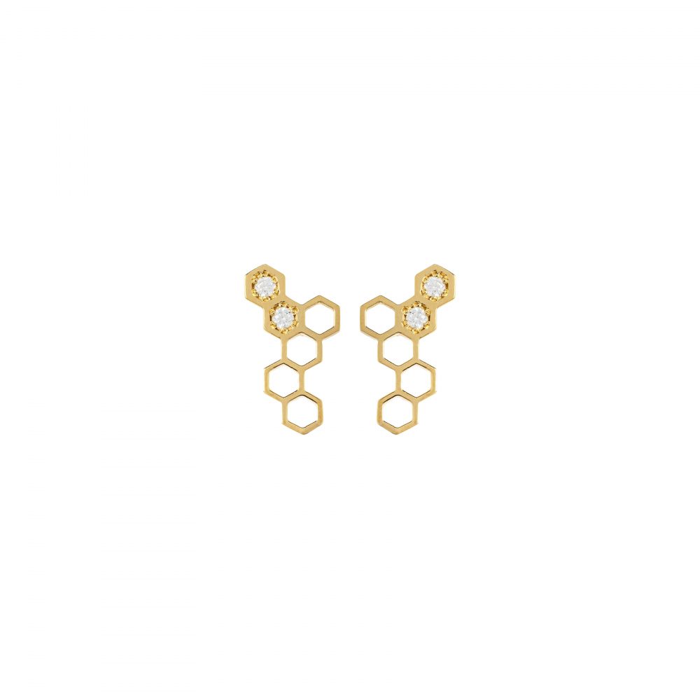 honeycombs earrings white diamonds gold