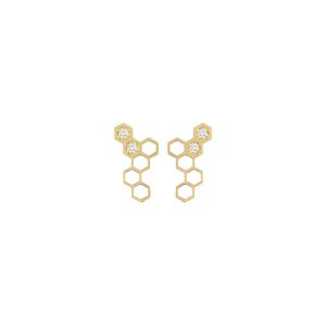 honeycombs wing earrings white diamonds gold alveare jewelry