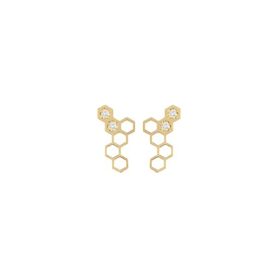 honeycombs wing earrings white diamonds gold alveare jewelry
