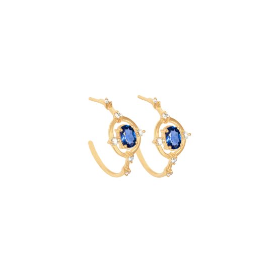 cybele regalis hoops white diamonds sappharies gold alveare jewlery