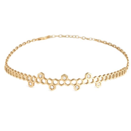 crown choker honeycombs necklace white diamonds gold