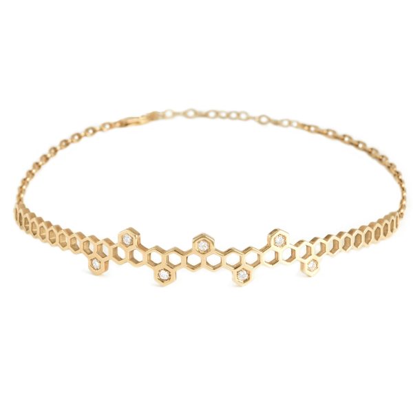 crown choker honeycombs necklace white diamonds gold