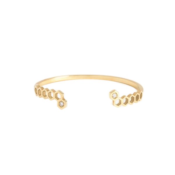 nectar cuff honeycombs gold white diamonds bangle bracelet