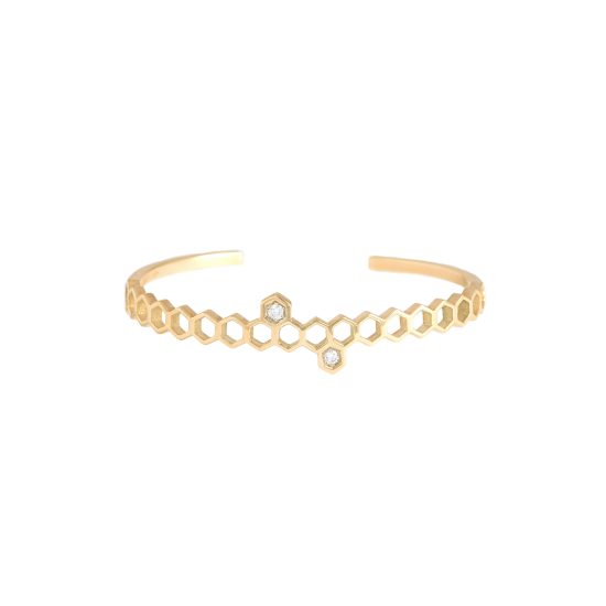 meli cuff honeycombs gold white diamonds bangle bracelet