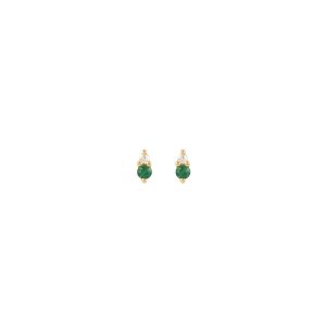 gia tiny earrings emeralds white diamonds gold