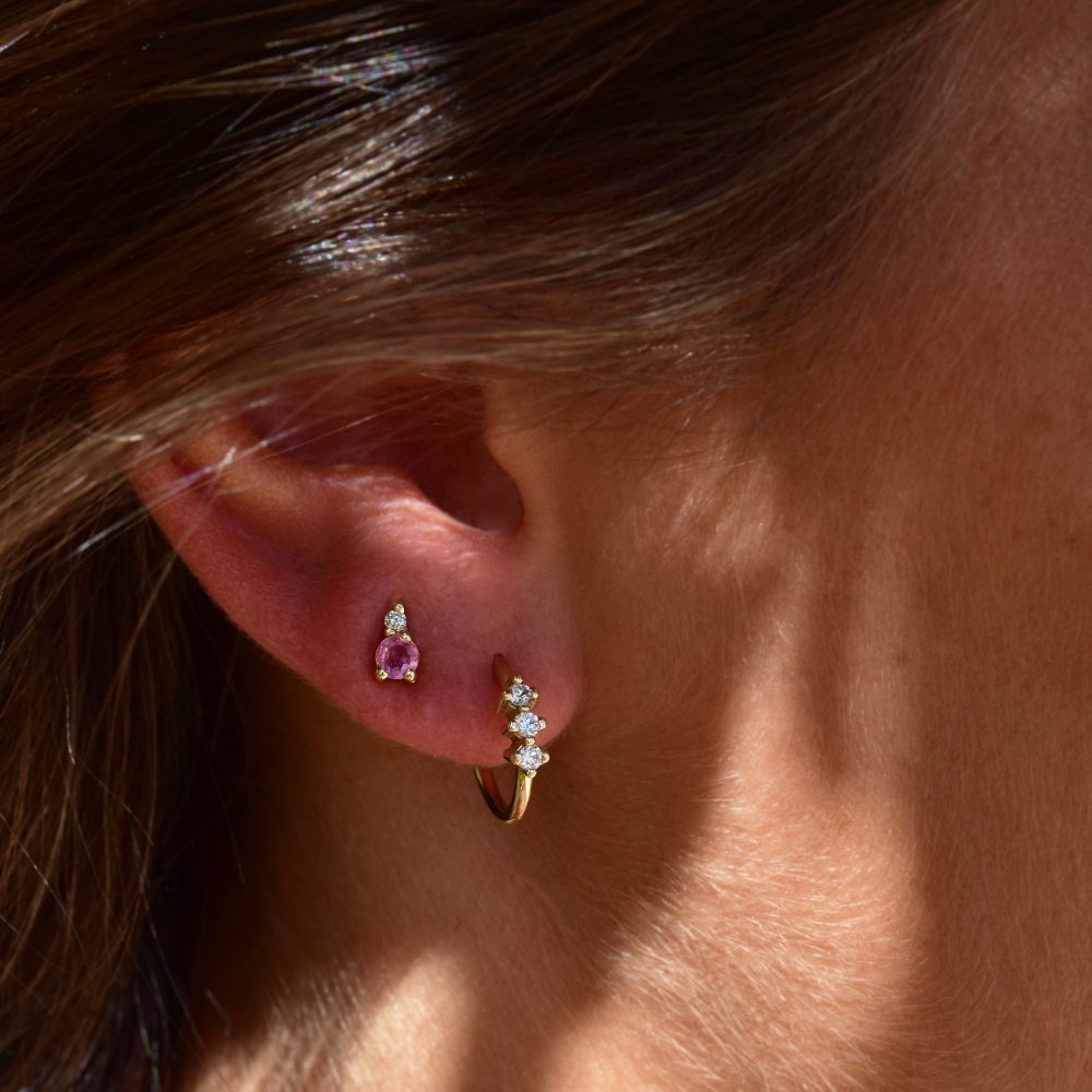 gia earrings pink tourmalines diamonds gold studs