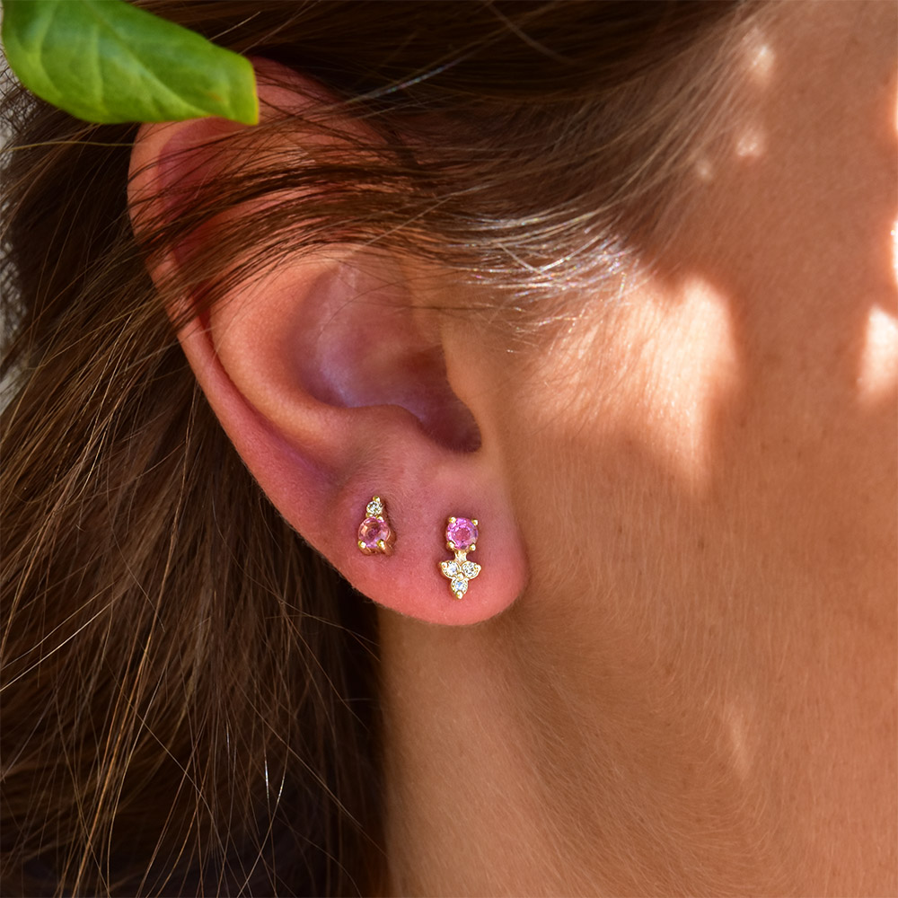 ianthe small earrings pink tourmalines coffee diamonds gold