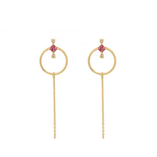 amira earrings pink tourmalines diamonds gold