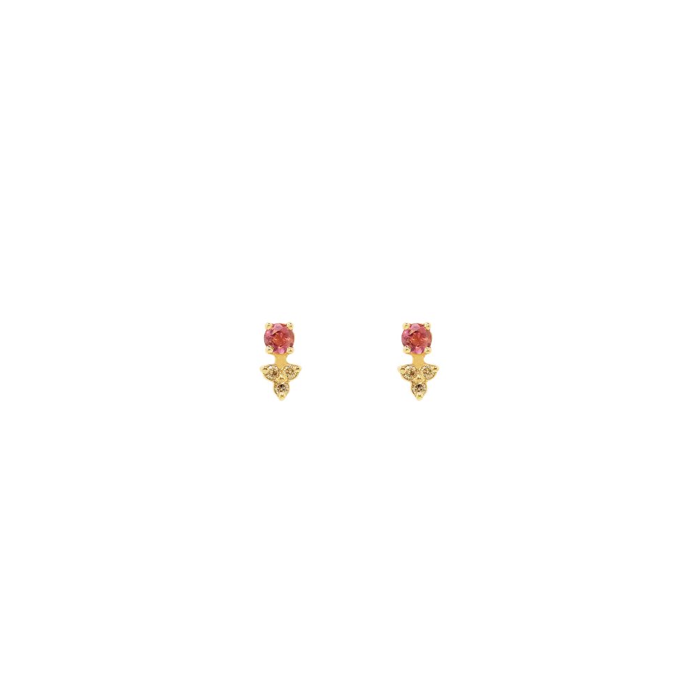 ianthe small earrings studs gold diamonds pink tourmalines