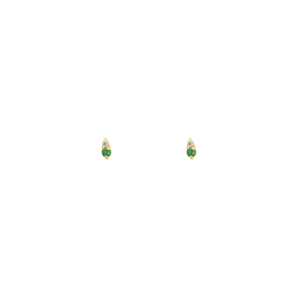 gia tiny earrings emeralds white diamonds gold studs