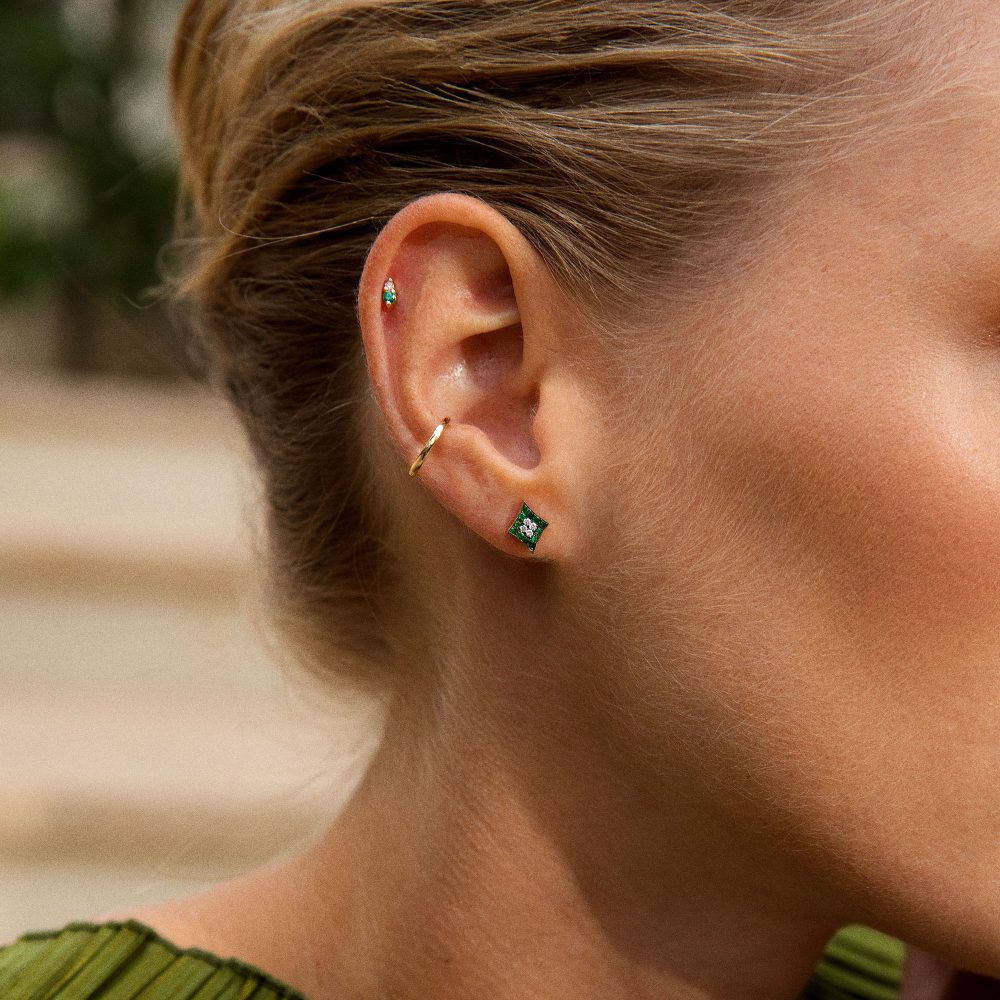 rhombi green tsavorites white diamonds earrings gold
