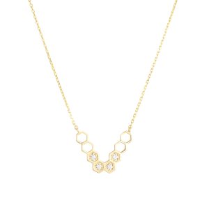 honeycombs necklace gold white diamonds alveare jewelry