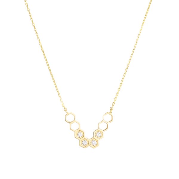 honeycombs necklace gold white diamonds alveare jewelry