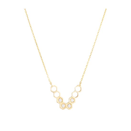 honeycombs necklace gold white diamonds alveare jewelry
