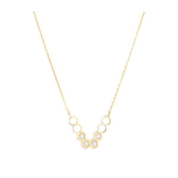 honeycombs necklace gold white diamonds alveare jewelry