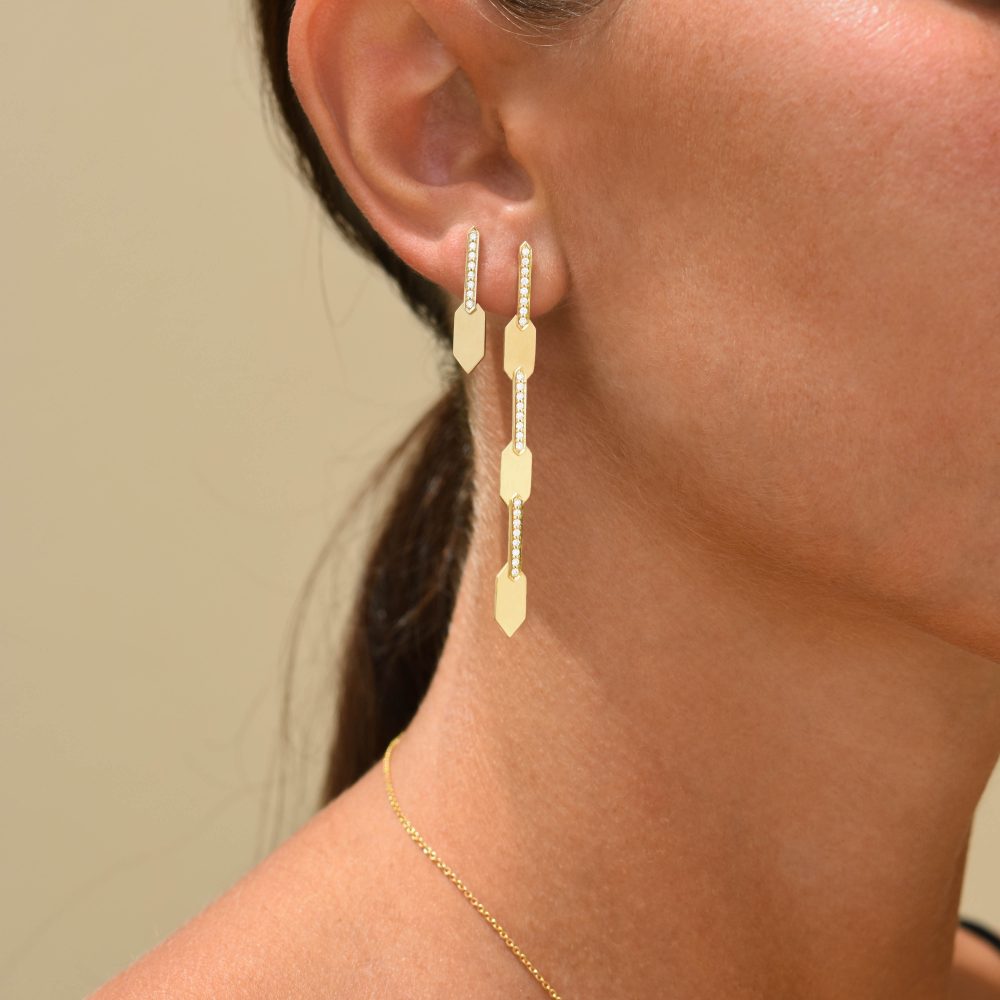 echo long earrings white diamonds gold alveare jewelry
