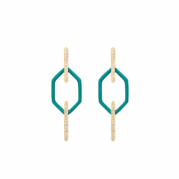 echo alessia earrings white diamonds gold enamel alveare jewelry