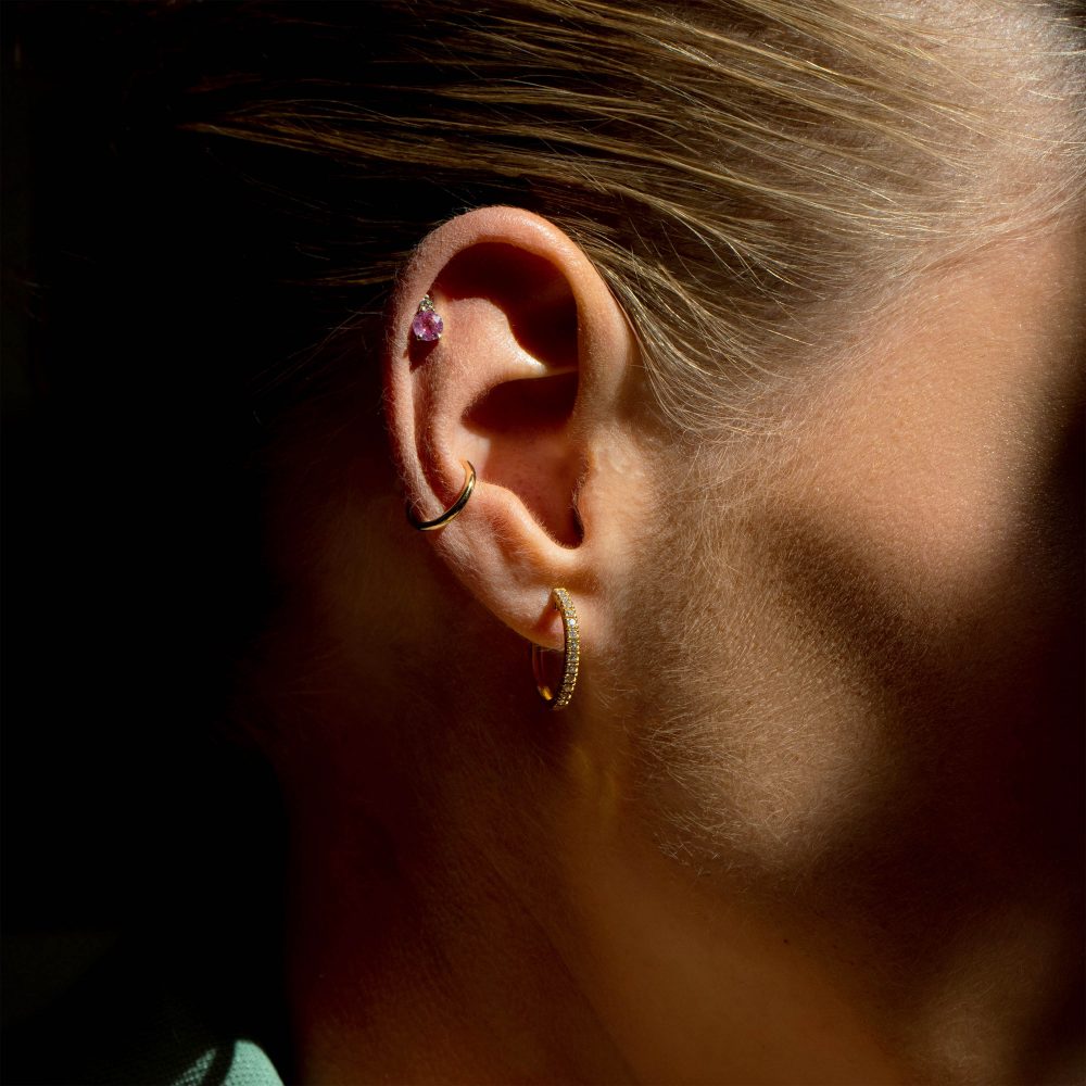 gia big earrings pink sapphires white diamonds gold hoops earcuff