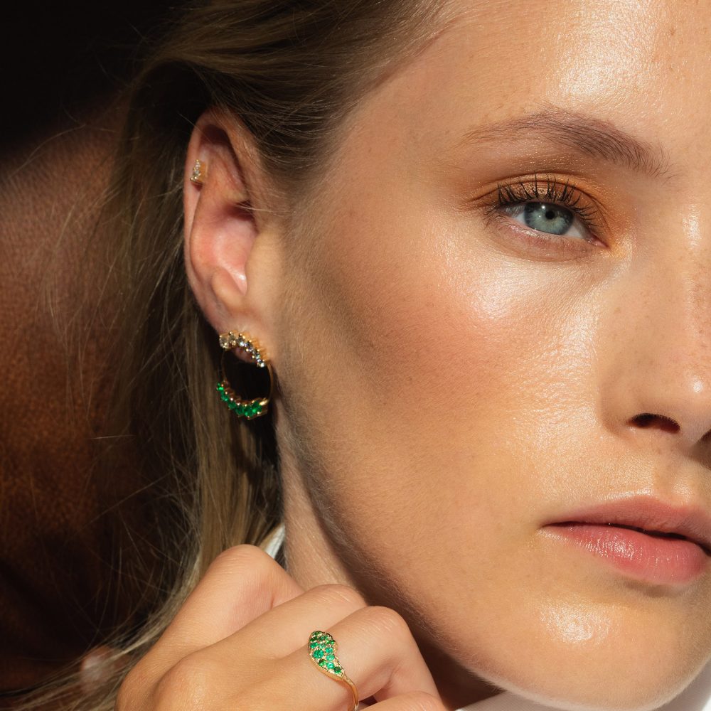 caldera earrings white diamonds emeralds gold astrum