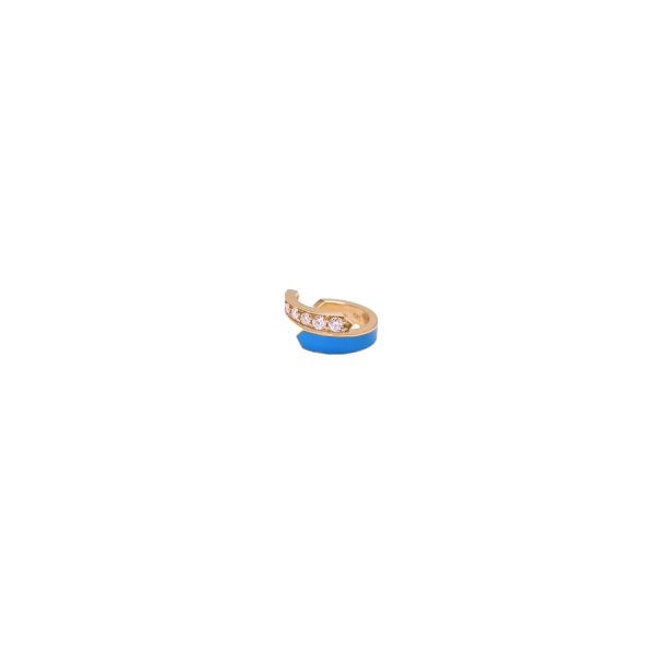 echo iris earcuff gold white diamonds enamel capri blue
