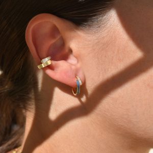 freya hoop earrings white diamonds gold enamel iris ear cuff