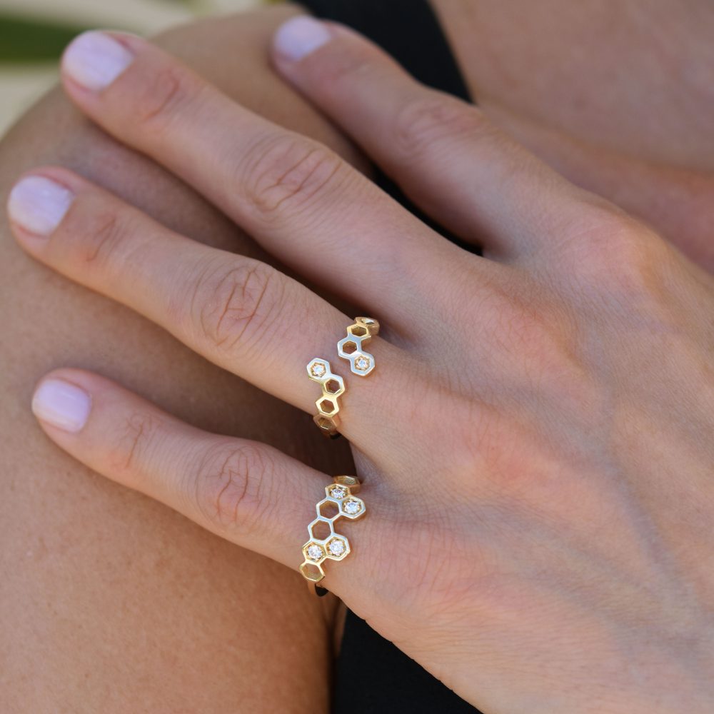 nectar ring honeycombs gold white diamonds alveare jewelry