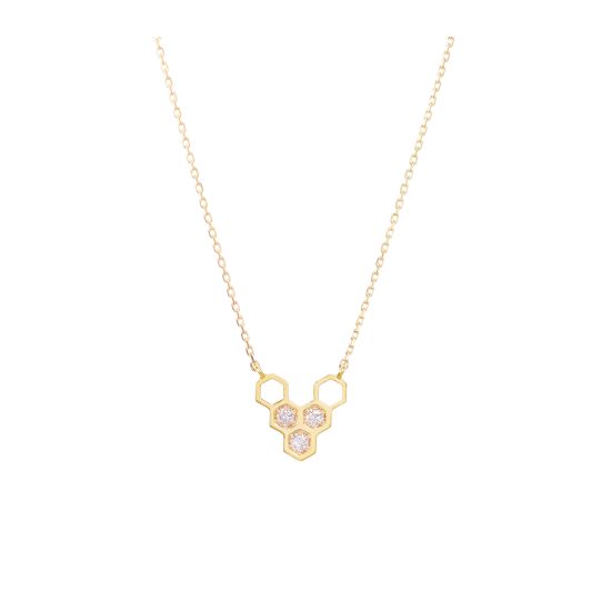 honeycombs v necklace alveare jewelry white diamonds gold