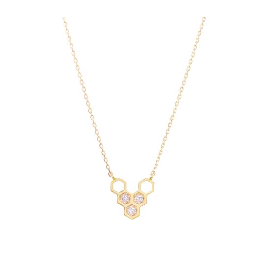 honeycombs v necklace alveare jewelry white diamonds gold