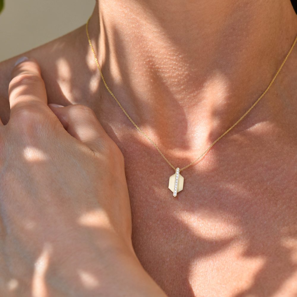 echo rhea necklace white diamonds gold alveare jewelry