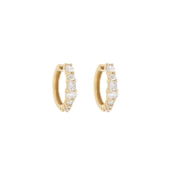 gold hoop earrings white diamond pear shape oval shape brilliant diamond