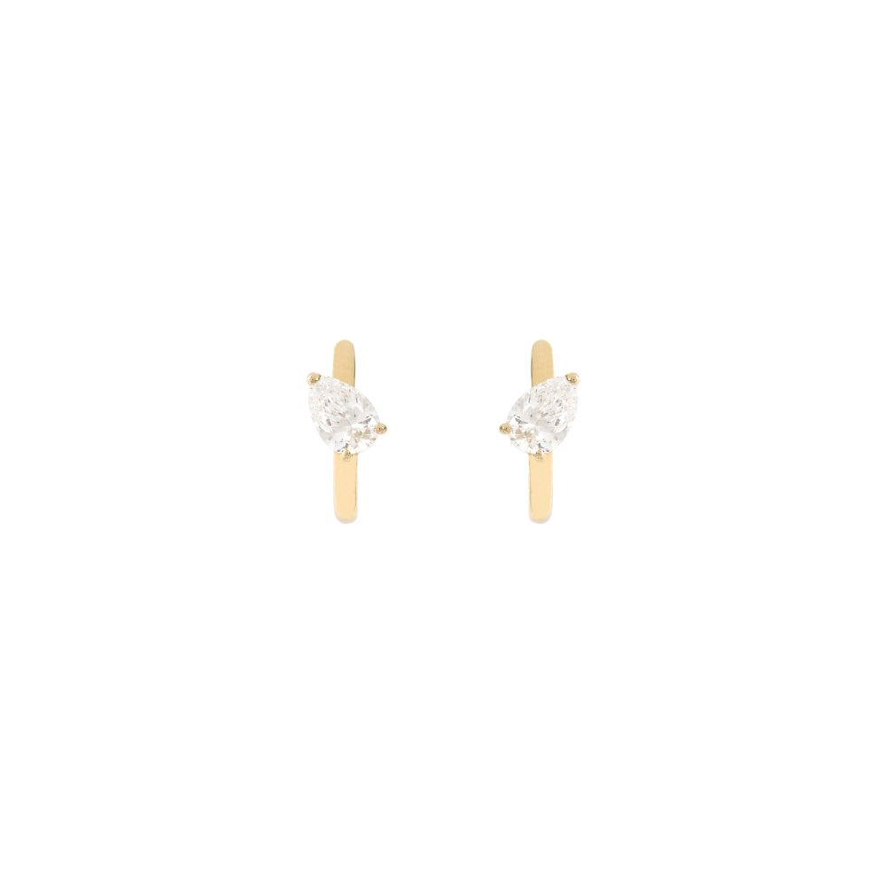 gold hoop earrings white diamond pear shape
